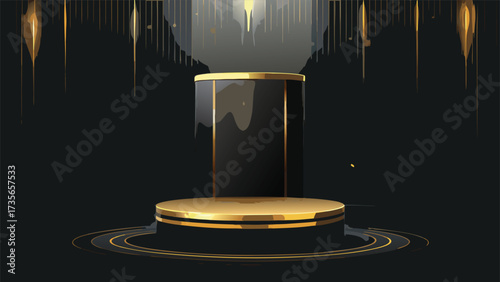 Soft golden lights twinkle in the background, framed by elegant curtains, enhancing the ambiance of the scene..eps