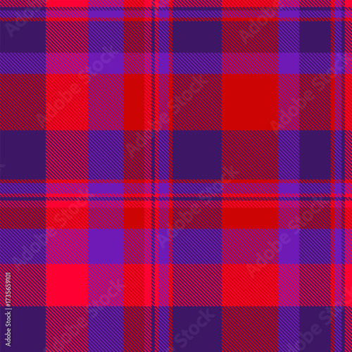Vibrant seamless plaid pattern with overlapping lines. A modern, bold design suitable for backgrounds, textiles, and creative projects requiring a colorful, textured look.