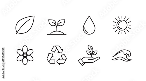 Eco-friendly icons set for sustainable living nature and recycling concepts vector