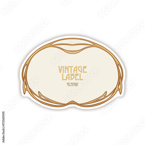 Decorative flowers and leaves in art nouveau style, vintage, old, retro style. Border, frame, template for product label, cosmetic packaging. Easy to edit. Vector illustration.