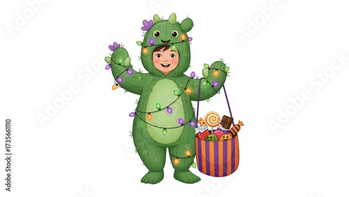 Festive Dragon Delight: A playful child, adorned in a charming dragon costume, joyfully displays a vibrant bag brimming with treats, perfectly embodying the merry essence of a festive celebration.