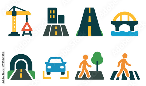 Colorful Roadwork Icons Grid