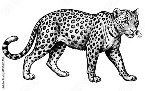 Hand-Drawn Realistic Leopard Illustration – Vintage Safari Wildlife Art.