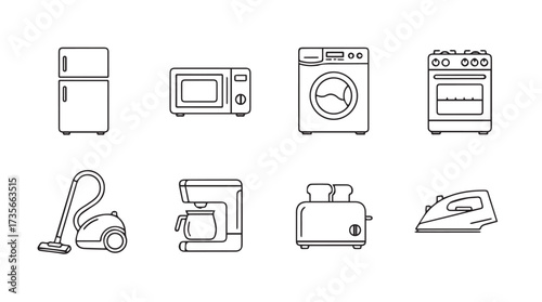 Collection of hand drawn kitchen and household appliances icons for modern living vector