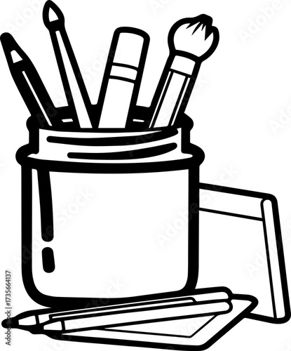 SVG vector illustration of school stationery, books, and students.Open Book with Ruler, Compass, Protractor and Pencil
