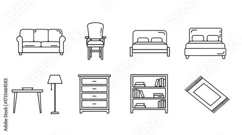 Collection of hand drawn furniture icons for interior design and decor concepts vector
