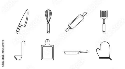 Set of hand-drawn kitchen utensils for baking and cooking essentials collection vector