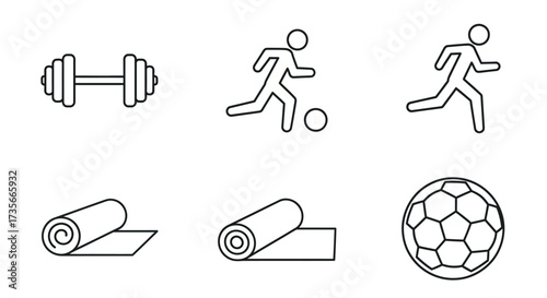 Collection of Simple Outline Icons Representing Various Sports and Fitness Activities for Health and Wellness