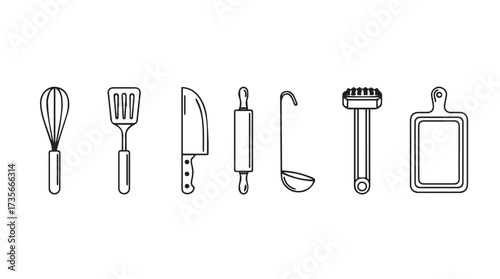 Collection of hand-drawn kitchen utensils arranged for culinary design elements vector