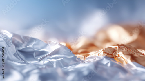 Metallic foil crumpled surface, shiny reflections.
