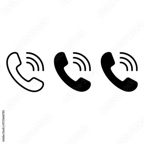 Three minimalist phone icons showing different styles of incoming calls or communication