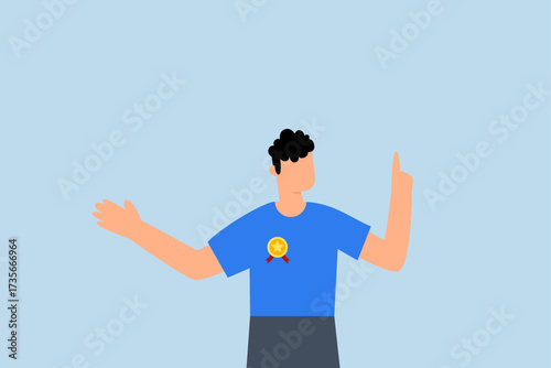 Expertise advice, confident business executive with a trophy symbol offering guidance .