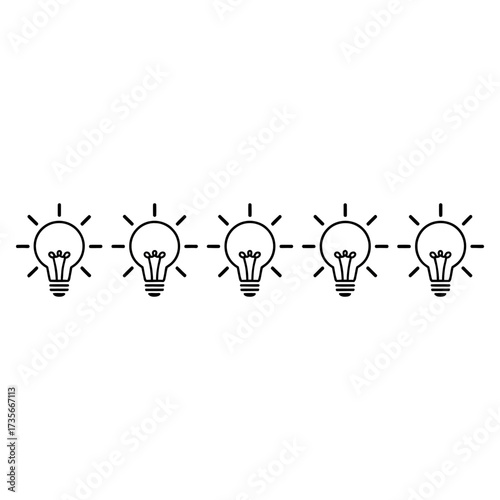 Five simple line art light bulbs symbolizing ideas creativity and innovation