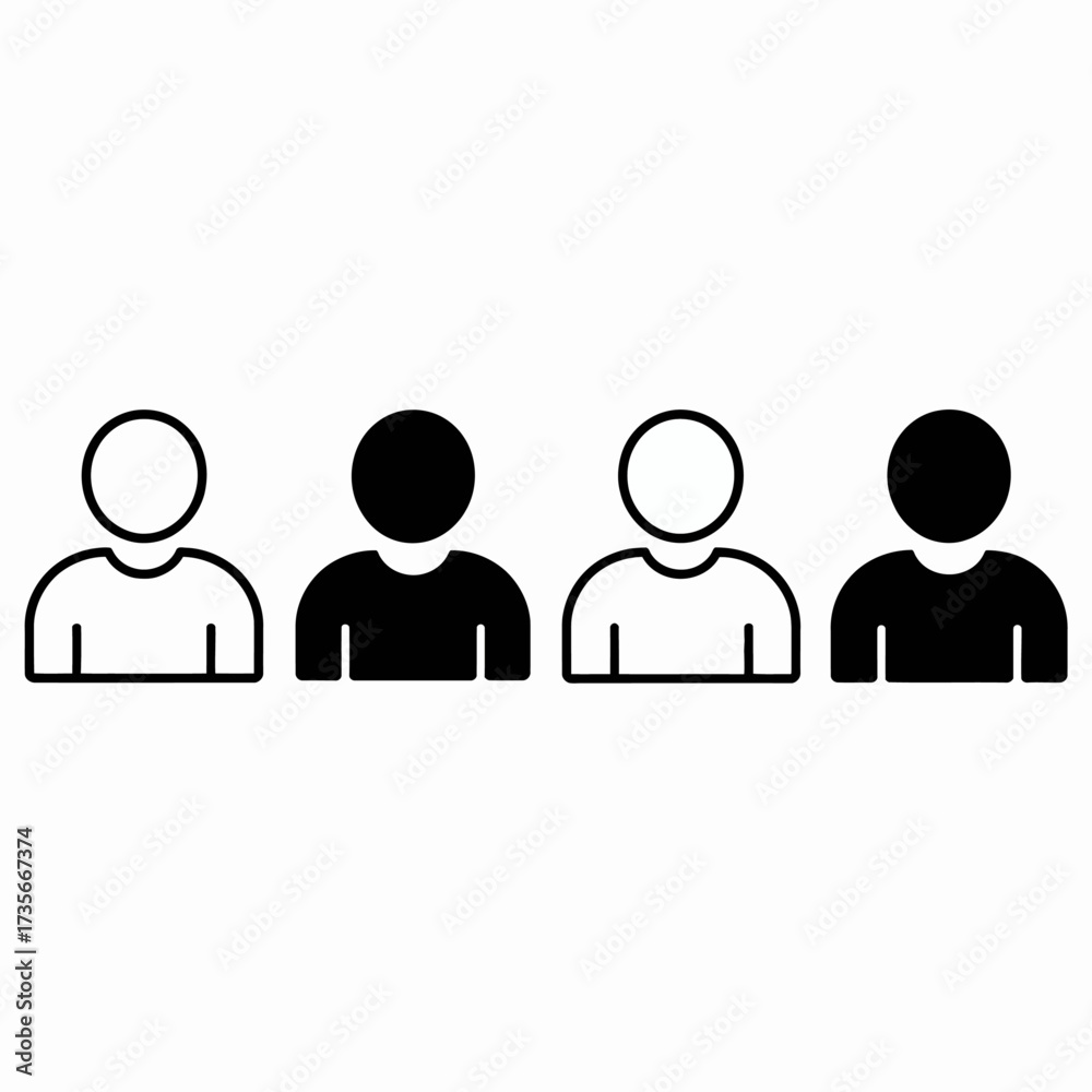 Fototapeta premium Set of four minimalist user profile icons representing diversity and group members