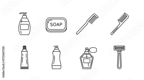 Set of bathroom hygiene and personal care items icons for daily routine and cleanliness vector