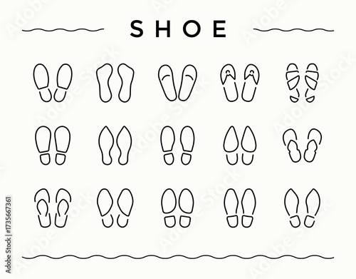 Shoe linear icon set. Pictogram and infographic. Sandals icon set in linear style. It contains symbols to fashion, leather, sandals, foot, wear, footwear and more.