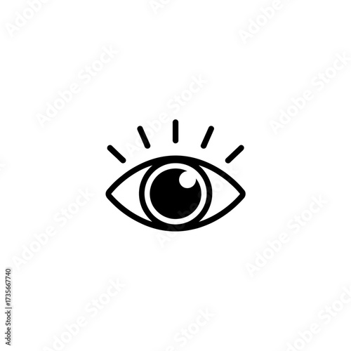 Minimalist black and white icon design of an open eye symbolizing vision and insight