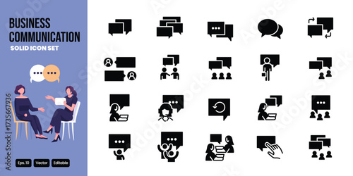 business communication solid icon set vector design good for web and mobile app