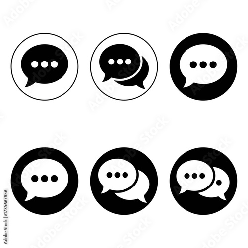 Set of six minimalist speech bubble icons for communication and chat messaging apps