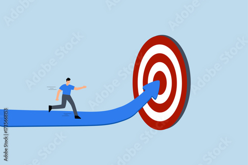 Progress to goal, driven entrepreneur following a growth trajectory towards hitting the mark