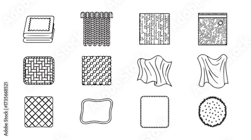 Collection of hand-drawn textile swatches and fabric textures for design projects vector