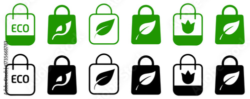 eco shopping bag recycle icon set vector