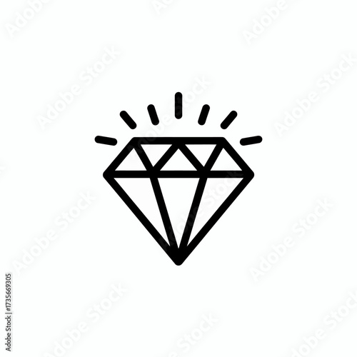 Minimalist black and white diamond icon sparkle jewel symbol gemstone graphic
