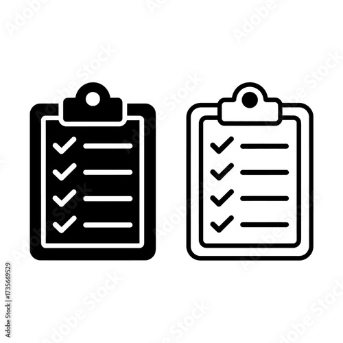 Simple black and white icon design of clipboard with checkmarks task list checklist