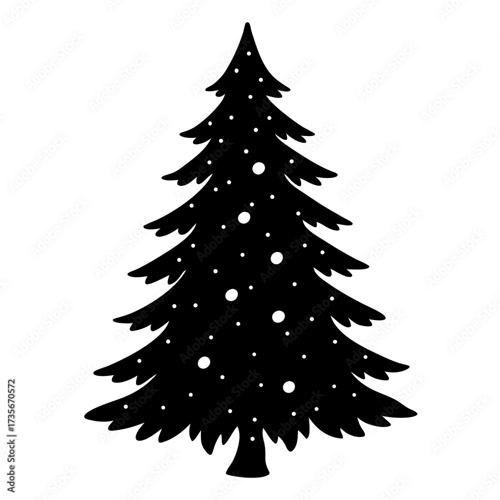 Obraz premium Minimalist vector illustration of a lone pine tree covered in soft snow during a serene winter landscape
