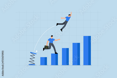 entrepreneur leaping on springboard to outsmart rival
