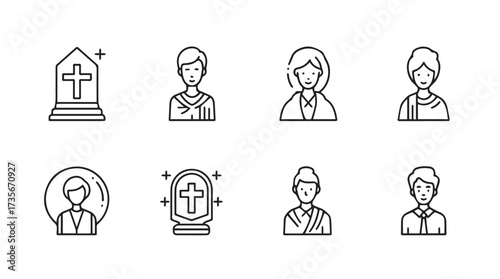 Collection of religious figures and symbols depicting faith and spirituality in sketch style vector