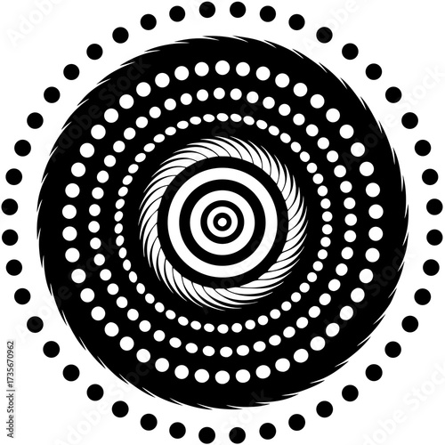 Abstract spiral pattern with a dynamic halftone effect featuring dots that gradually decrease in size ideal for modern graphic design and advertising