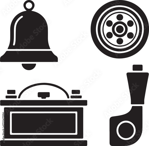 Car Parts And Bell Icons vehicle components