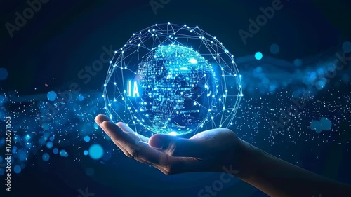 Artificial intelligence sphere glows in a hand ready for innovation and technology