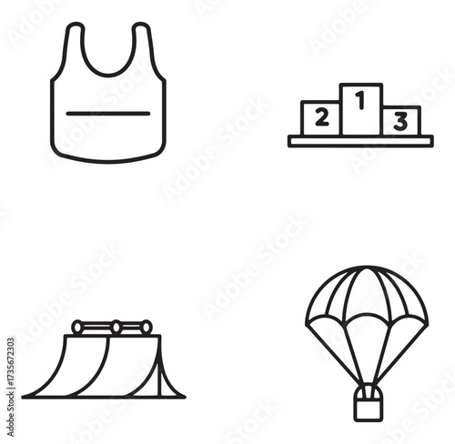 Vector illustration of athletic activities and sporting elements depicted in a minimalist style