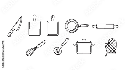 Hand drawn kitchen utensils and cooking tools collection for culinary projects vector