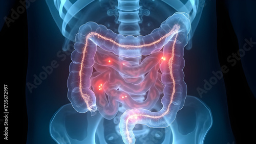 X-ray revealing intestinal bleeding and tears