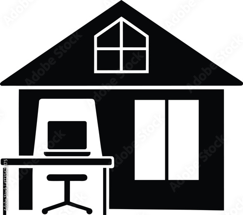 Remote office silhouette vector art illustration