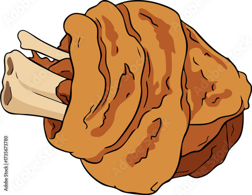 Vector illustration of roasted pork knuckle with bone, traditional Bavarian cuisine and Oktoberfest food, grilled and delicious meat dish design for restaurant menus