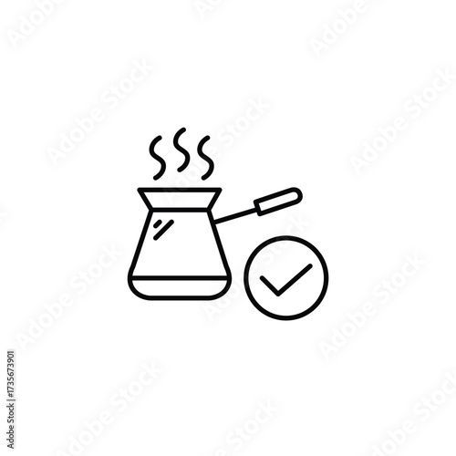 Coffee cesve and checkmark. Coffee shop, barista menu. Pixel perfect, editable stroke vector icon