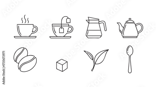 Hand drawn sketch icons set for coffee and tea collection beverage ingredients and utensils vector