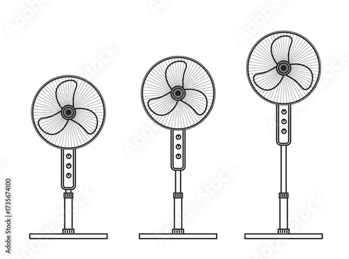 line art standing fan with three blades