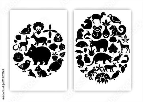 Farm animals livestock silhouettes.
