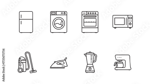 Collection of hand drawn sketch icons representing kitchen and home appliances for modern living vector