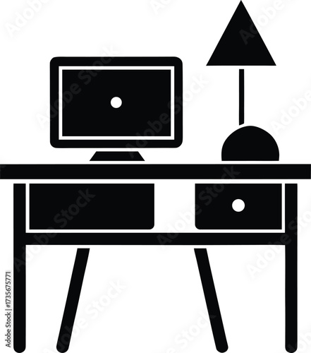 Work from home desk silhouette vector art illustration
