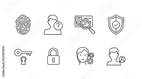 Security and identity icons fingerprint id card lock key user profile authentication concept vector