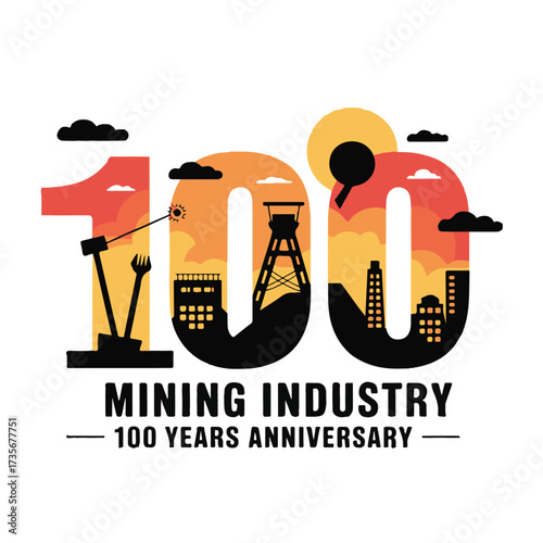 Mining Industry 100 Years Anniversary Vector Logo/Icon