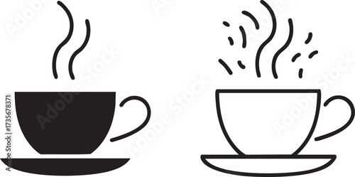 Black and White Coffee and Tea Cup Vector Design Isolated