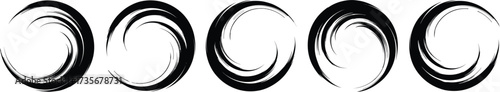 Abstract black circle brush stroke set, Zen enso ink art, grunge circular paint design elements vector illustration