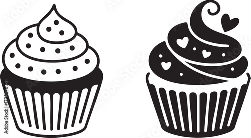 Flat Design Cupcake Icons Minimal Sweet Dessert Vector Art